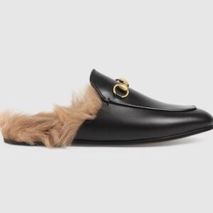Gucci Princetown Black "Fur" Mules size 8